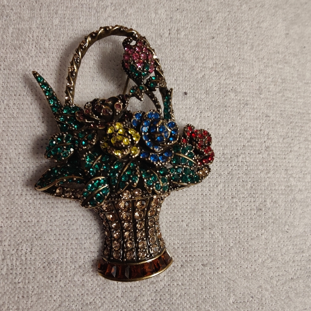 New off Park collection multi color Crystal Floral Basket Brooch